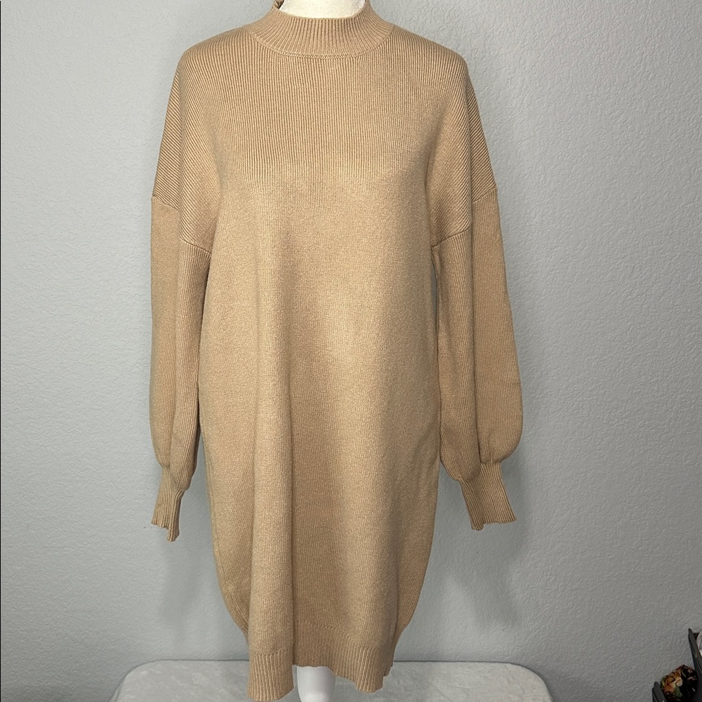 Zesica Cozy Camel Knit Sweater Dress Full Sleeves Medium